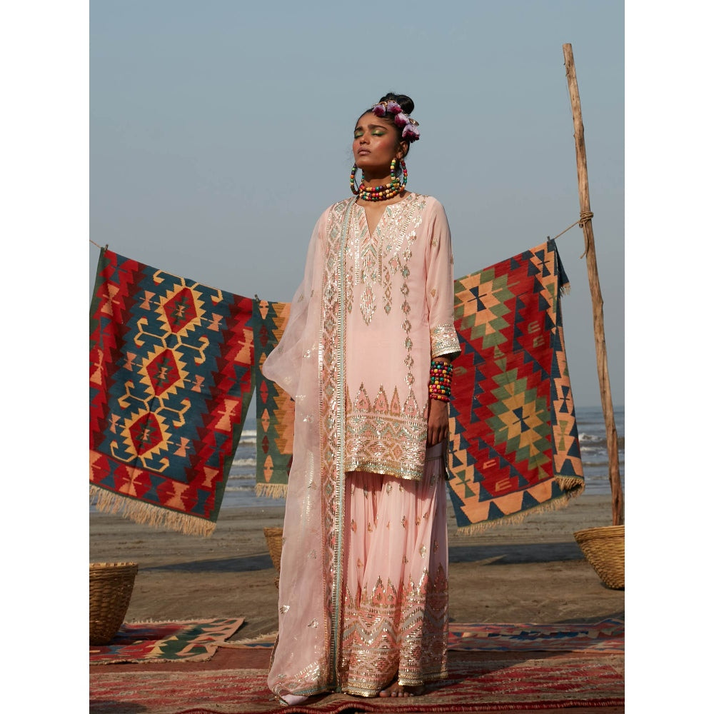 Gopi Vaid Pink Sara Short Sharara (Set of 3)