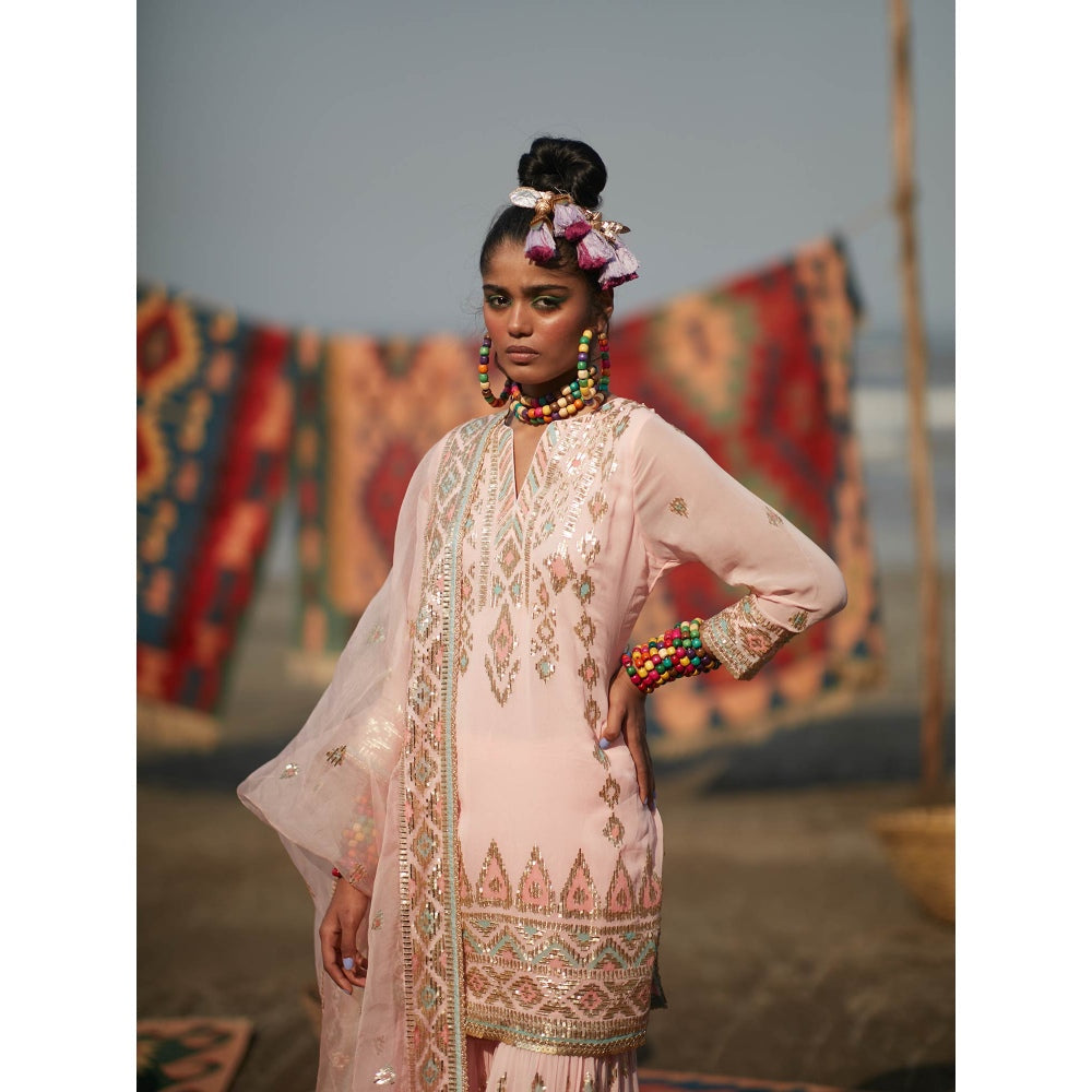 Gopi Vaid Pink Sara Short Sharara (Set of 3)