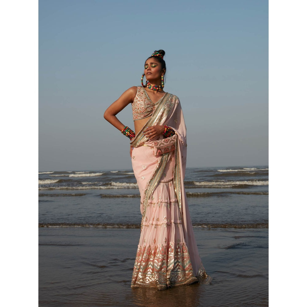 Gopi Vaid Pink Fez Saree with Stitched Blouse