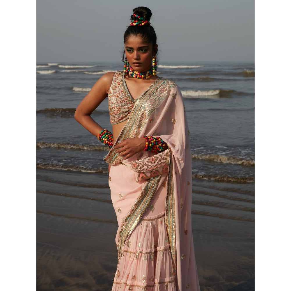 Gopi Vaid Pink Fez Saree with Stitched Blouse
