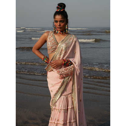 Gopi Vaid Pink Fez Saree with Stitched Blouse