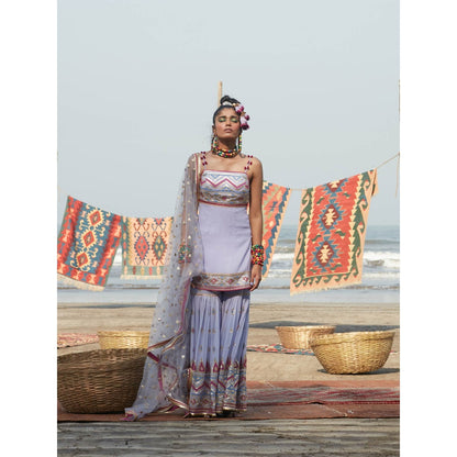 Gopi Vaid Lilac Asmaa Strappy Sharara (Set of 3)