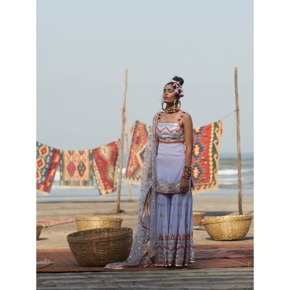 Gopi Vaid Lilac Asmaa Strappy Sharara (Set of 3)