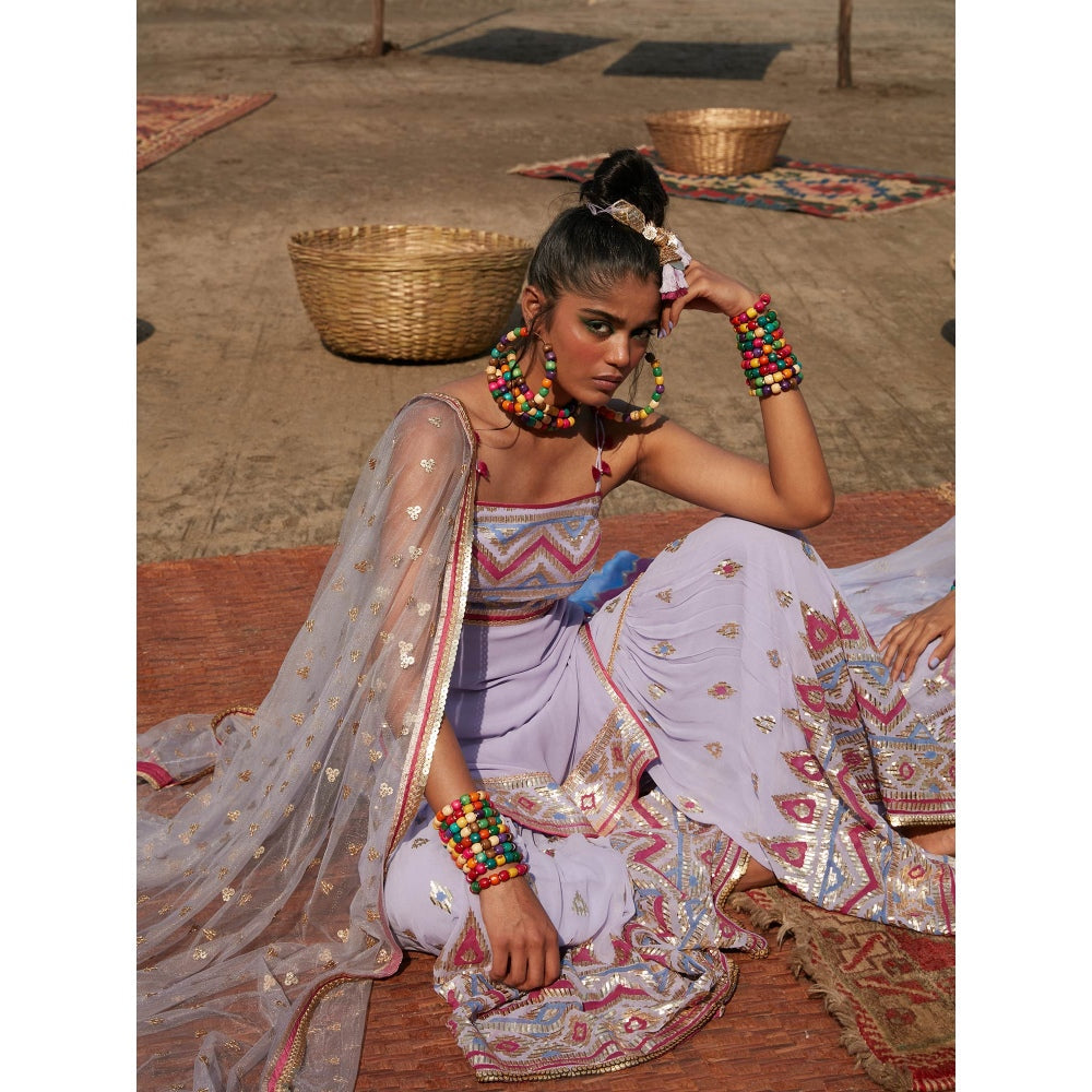 Gopi Vaid Lilac Asmaa Strappy Sharara (Set of 3)