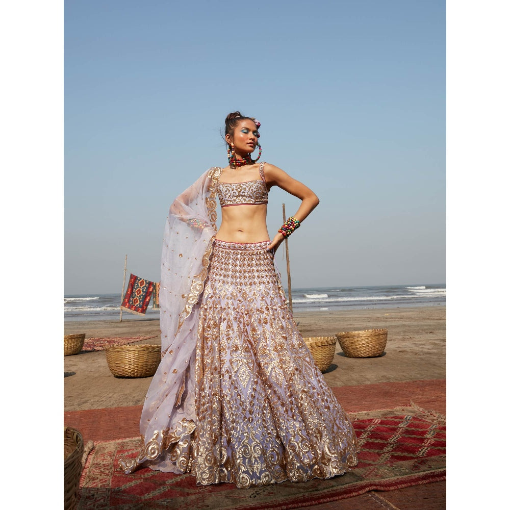 Gopi Vaid Lilac Meknis Sequin Lehenga (Set of 3)