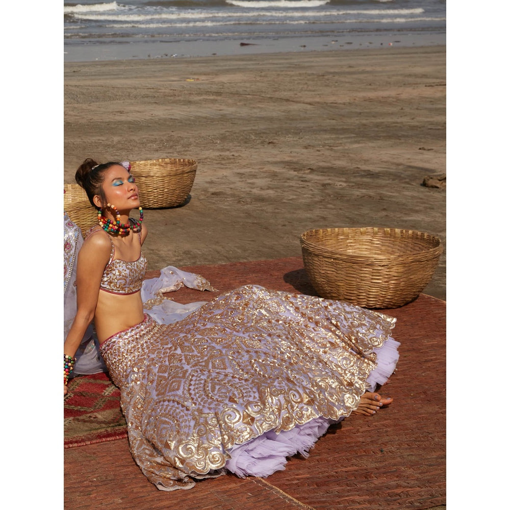 Gopi Vaid Lilac Meknis Sequin Lehenga (Set of 3)