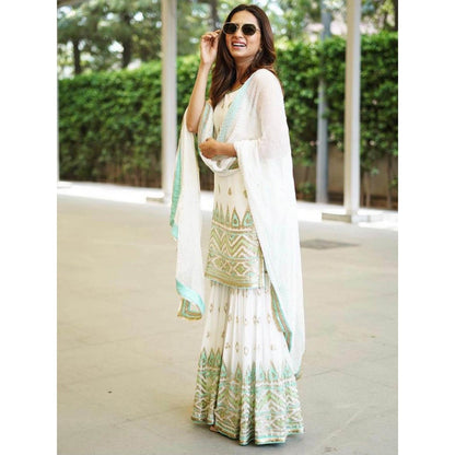 Gopi Vaid Ivory Lina Strappy Sharara (Set of 3)