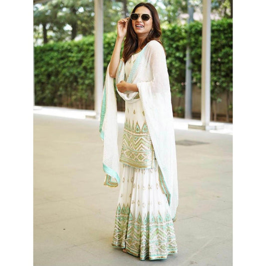 Gopi Vaid Ivory Lina Strappy Sharara (Set of 3)