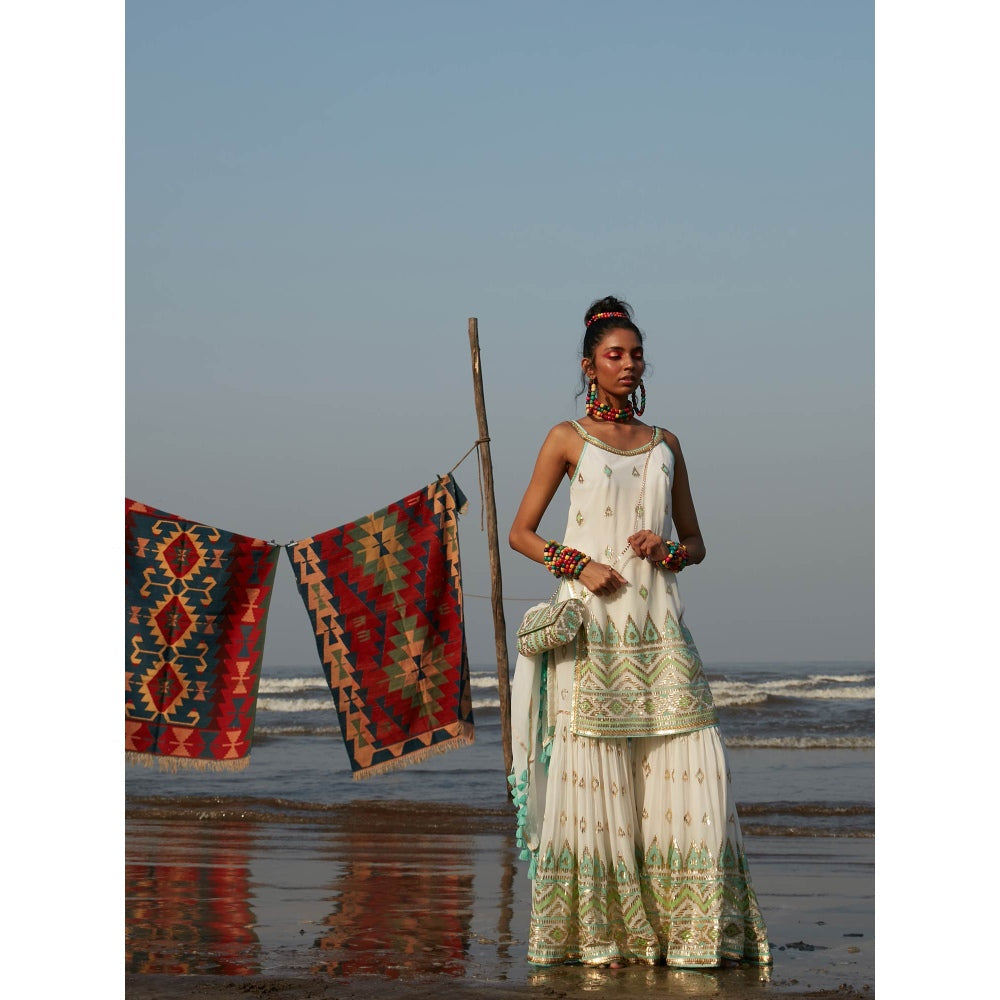 Gopi Vaid Ivory Lina Strappy Sharara (Set of 3)