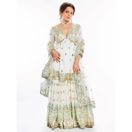 Gopi Vaid Ivory Zohra Peplum Sharara (Set of 3)