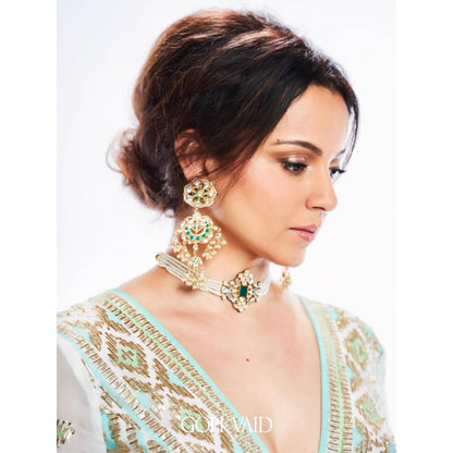 Gopi Vaid Ivory Zohra Peplum Sharara (Set of 3)