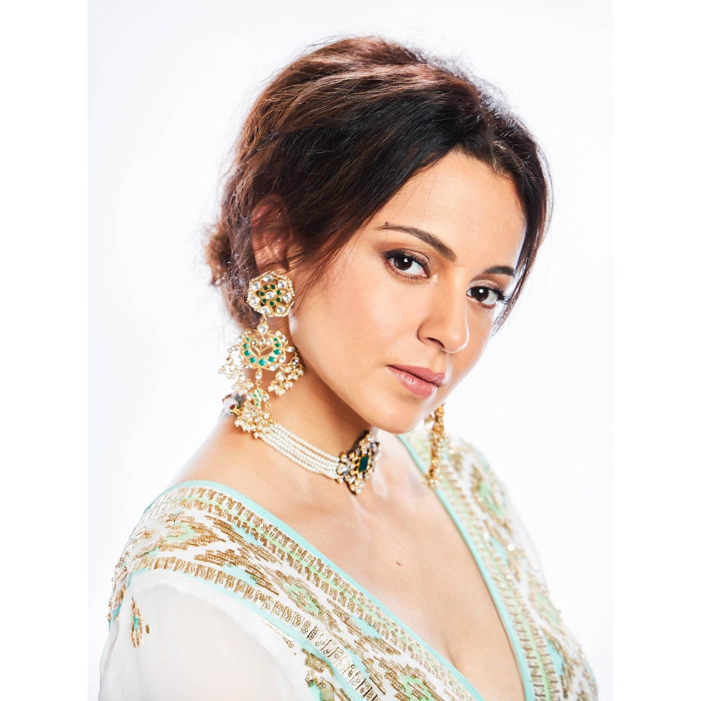 Gopi Vaid Ivory Zohra Peplum Sharara (Set of 3)