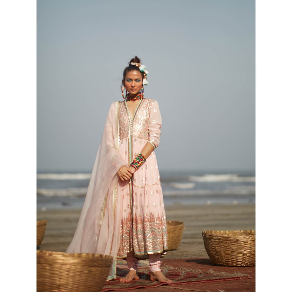 Gopi Vaid Pink Aziza Tiered Angrakha (Set of 3)