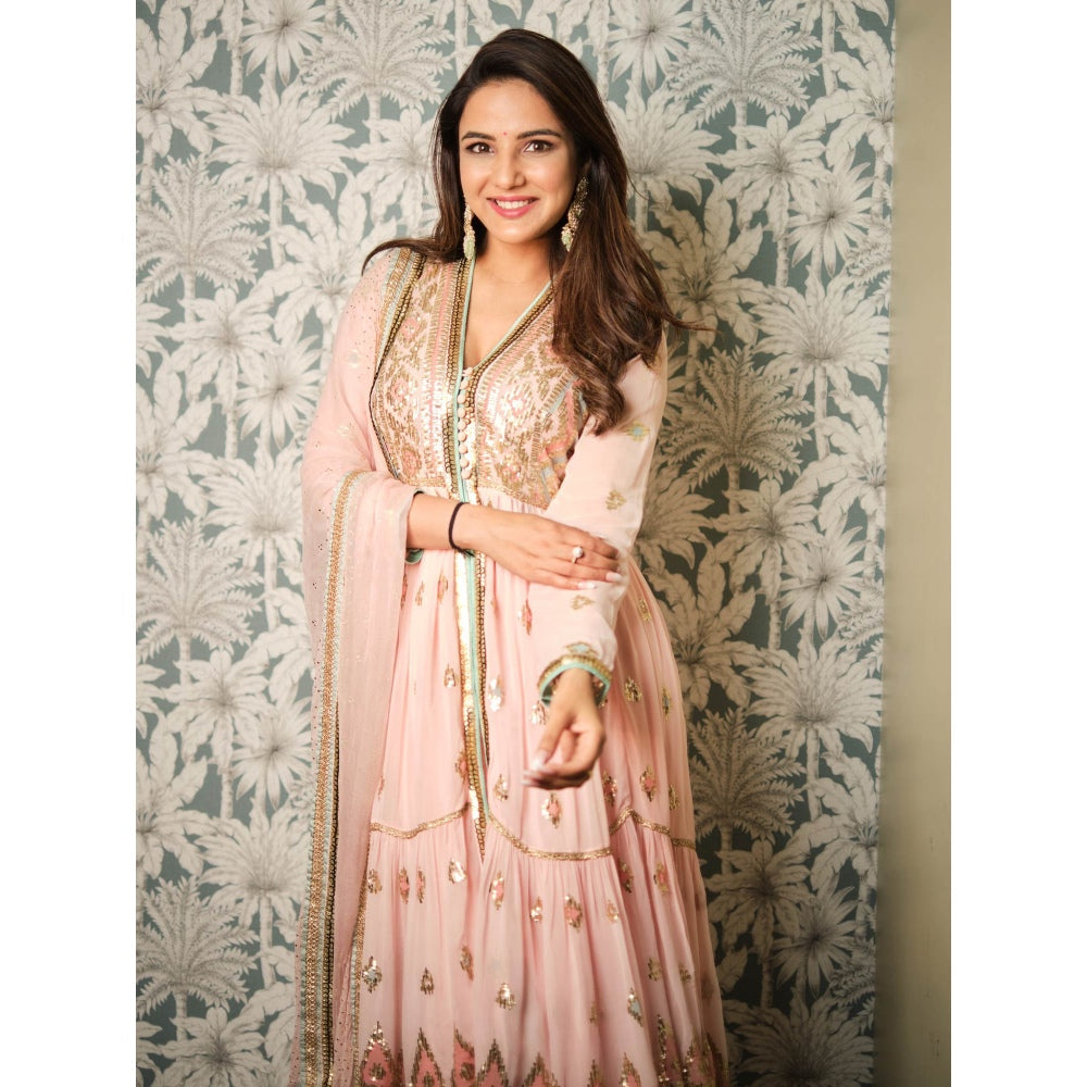 Gopi Vaid Pink Aziza Tiered Angrakha (Set of 3)