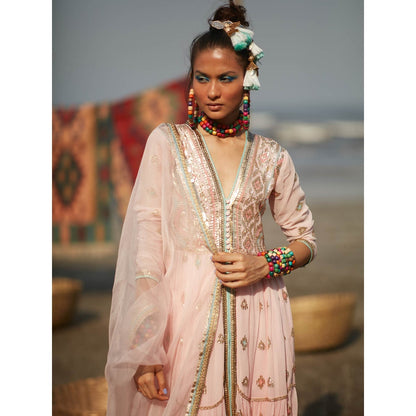 Gopi Vaid Pink Aziza Tiered Angrakha (Set of 3)