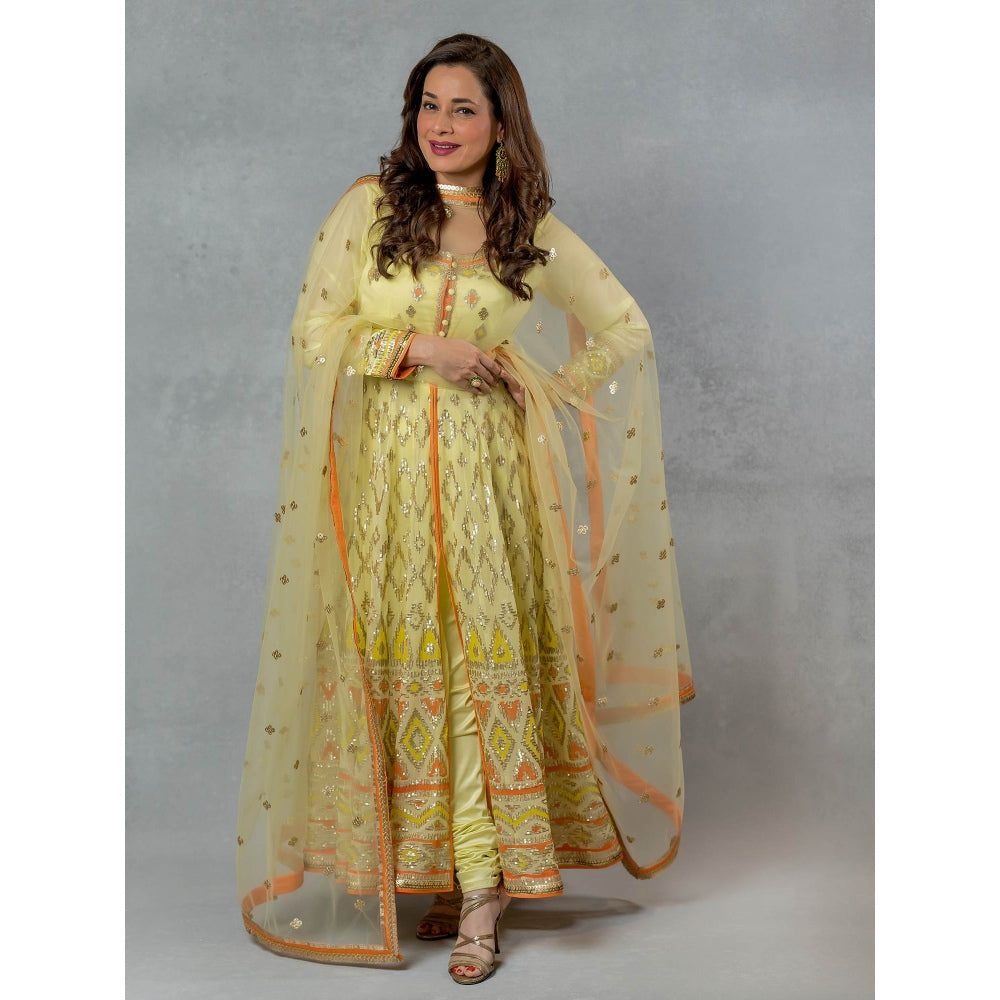 Gopi Vaid Yellow Rabat Anarkali (Set of 3)