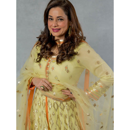 Gopi Vaid Yellow Rabat Anarkali (Set of 3)