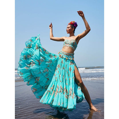 Gopi Vaid Eve Tiered Skirt with Bustier (Set of 2)