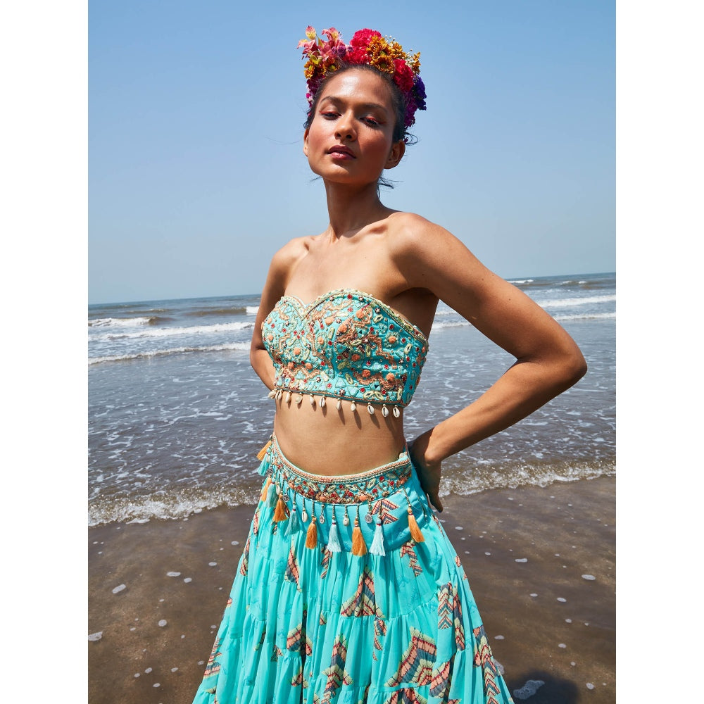 Gopi Vaid Eve Tiered Skirt with Bustier (Set of 2)