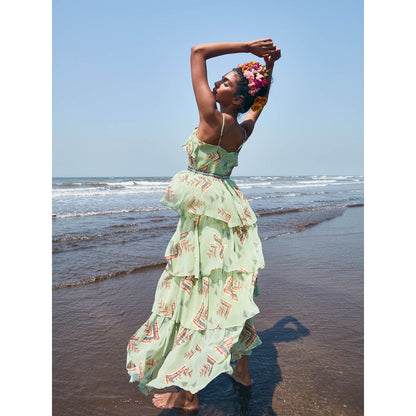 Gopi Vaid Ornos Strappy Tiered Dress