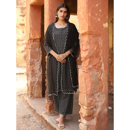 Gulabo Jaipur Black Classic Chikan Kurta With Pant And Dupatta (Set Of 3)