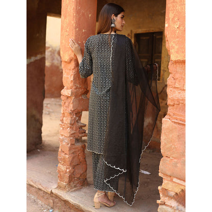 Gulabo Jaipur Black Classic Chikan Kurta With Pant And Dupatta (Set Of 3)