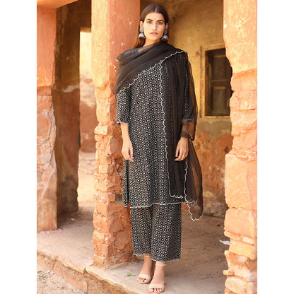 Gulabo Jaipur Black Classic Chikan Kurta With Pant And Dupatta (Set Of 3)