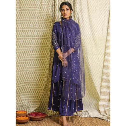 Gulabo Jaipur Purple Embroidered Kurta And Pant With Dupatta (Set of 3)