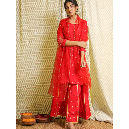 Gulabo Jaipur Red Embroidered Kurta And Pant With Dupatta (Set of 3)