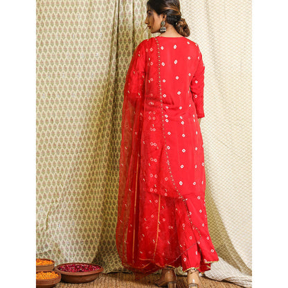Gulabo Jaipur Red Embroidered Kurta And Pant With Dupatta (Set of 3)