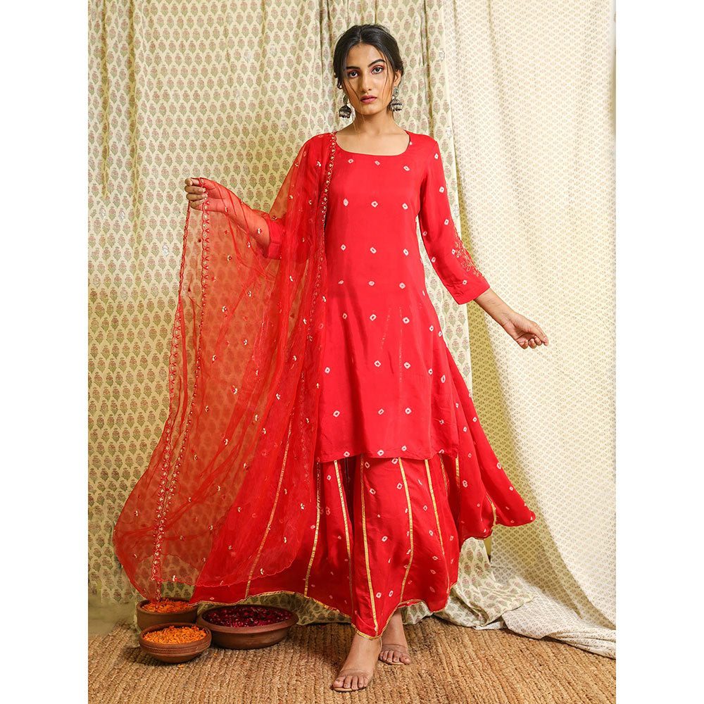 Gulabo Jaipur Red Embroidered Kurta And Pant With Dupatta (Set of 3)