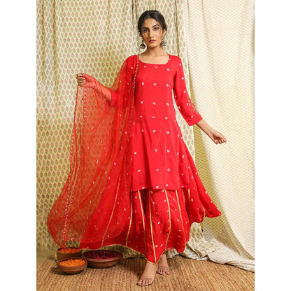 Gulabo Jaipur Red Embroidered Kurta And Pant With Dupatta (Set of 3)