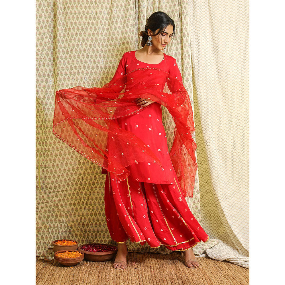 Gulabo Jaipur Red Embroidered Kurta And Pant With Dupatta (Set of 3)