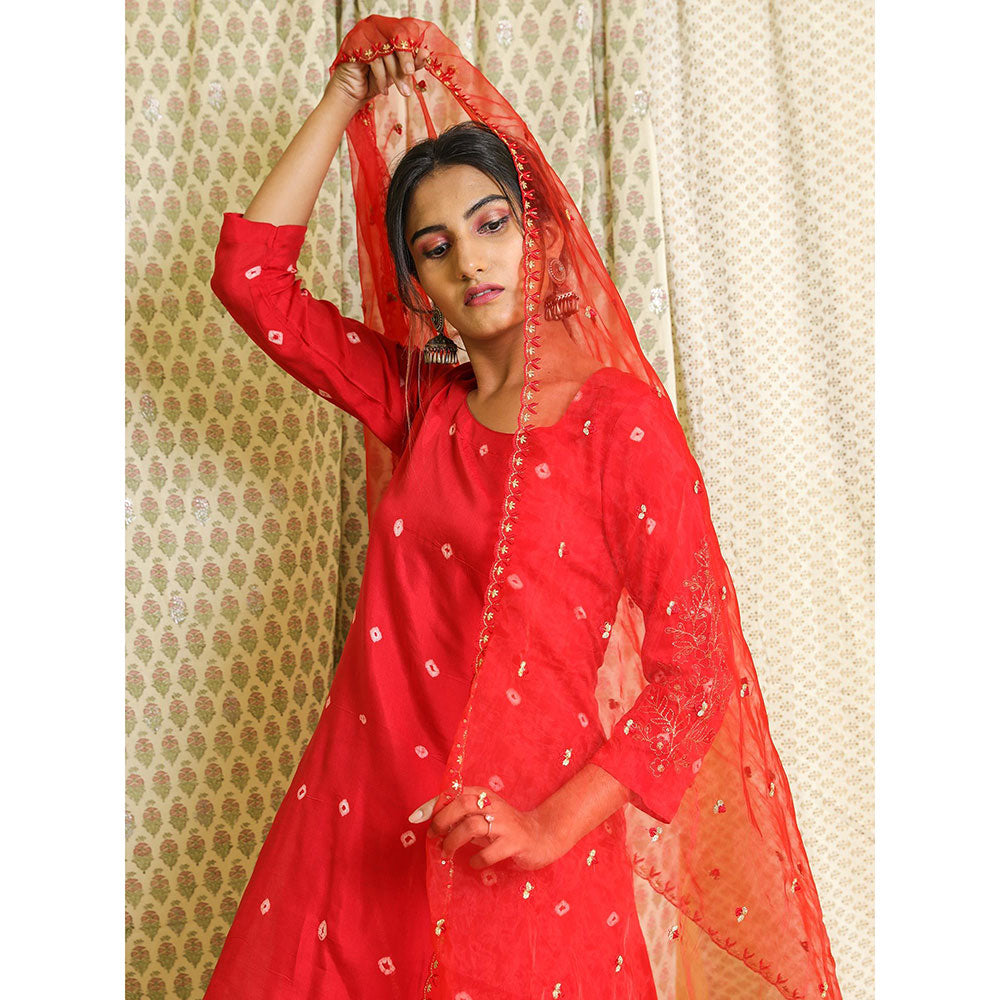 Gulabo Jaipur Red Embroidered Kurta And Pant With Dupatta (Set of 3)