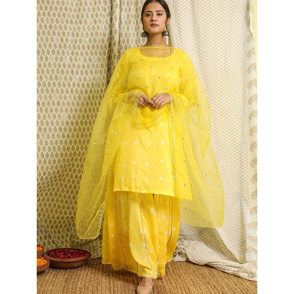 Gulabo Jaipur Yellow Embroidered Kurta And Pant With Dupatta (Set of 3)