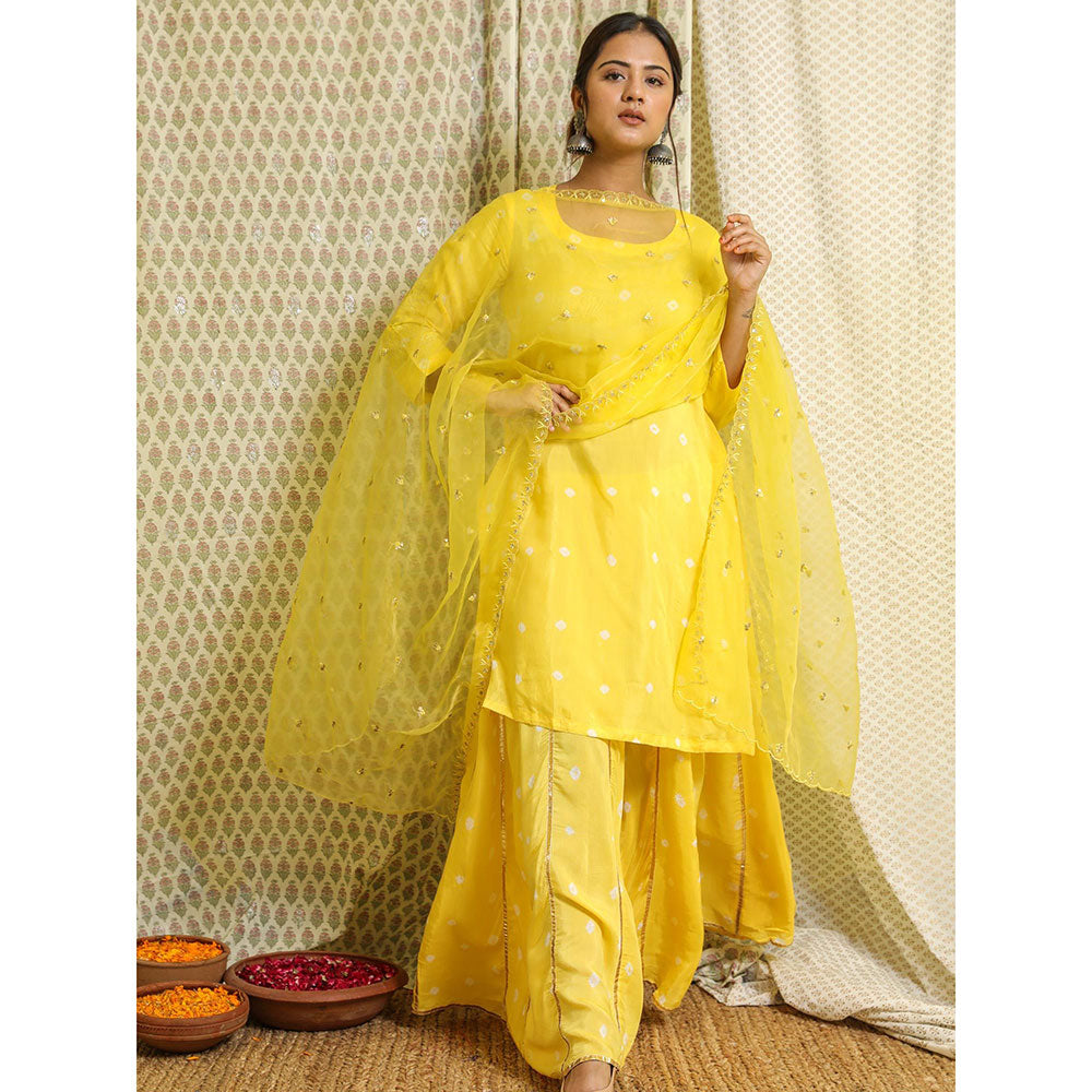 Gulabo Jaipur Yellow Embroidered Kurta And Pant With Dupatta (Set of 3)