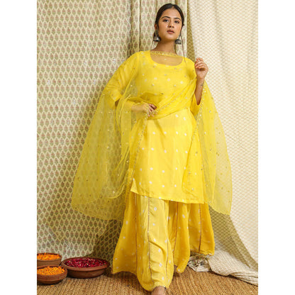 Gulabo Jaipur Yellow Embroidered Kurta And Pant With Dupatta (Set of 3)