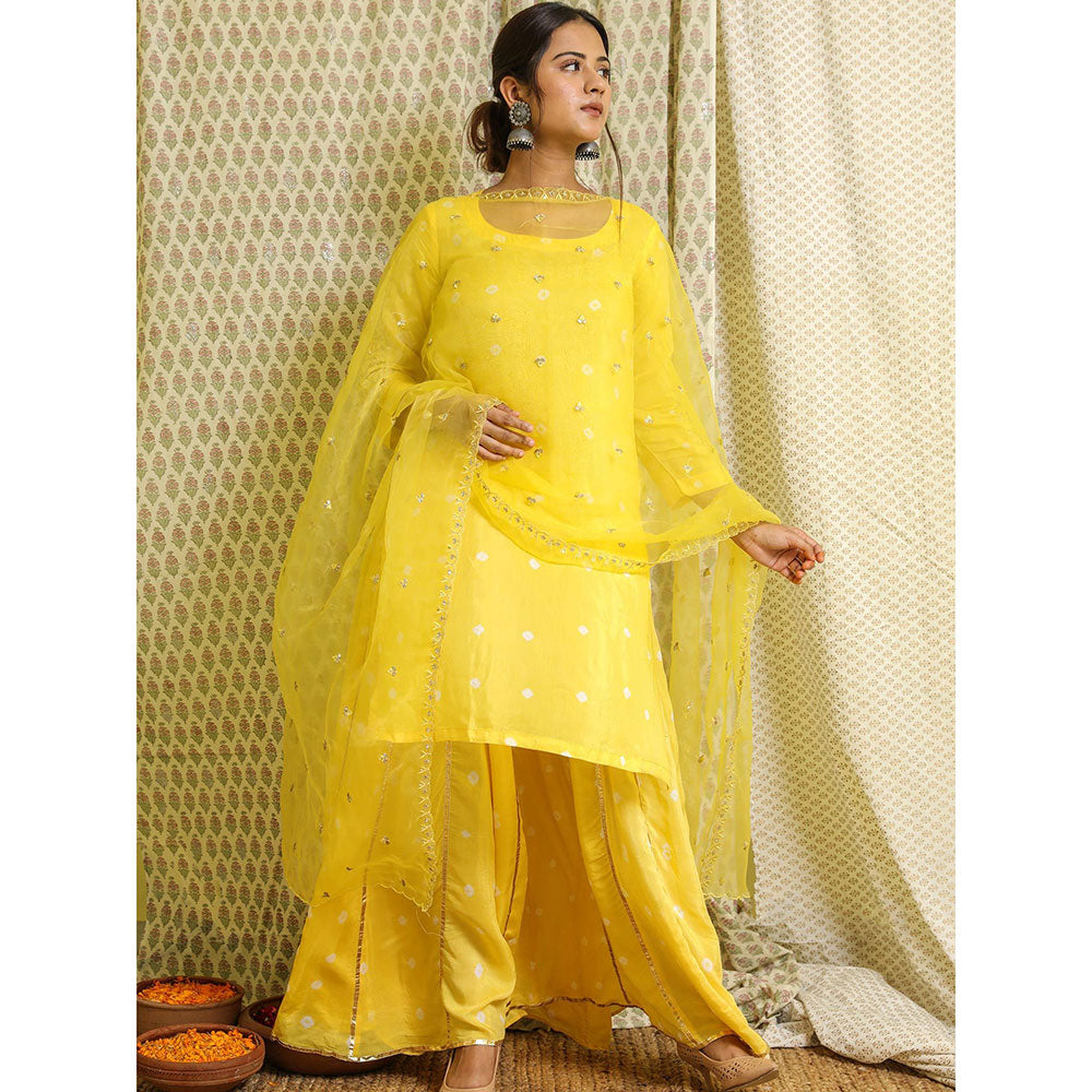 Gulabo Jaipur Yellow Embroidered Kurta And Pant With Dupatta (Set of 3)