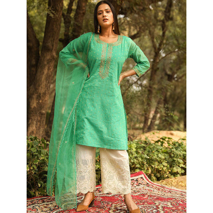 Gulabo Jaipur Green Embroidered Kurta And Pant With Dupatta (Set of 3)