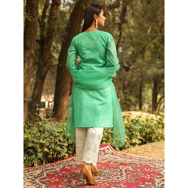 Gulabo Jaipur Green Embroidered Kurta And Pant With Dupatta (Set of 3)