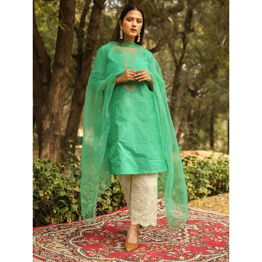 Gulabo Jaipur Green Embroidered Kurta And Pant With Dupatta (Set of 3)