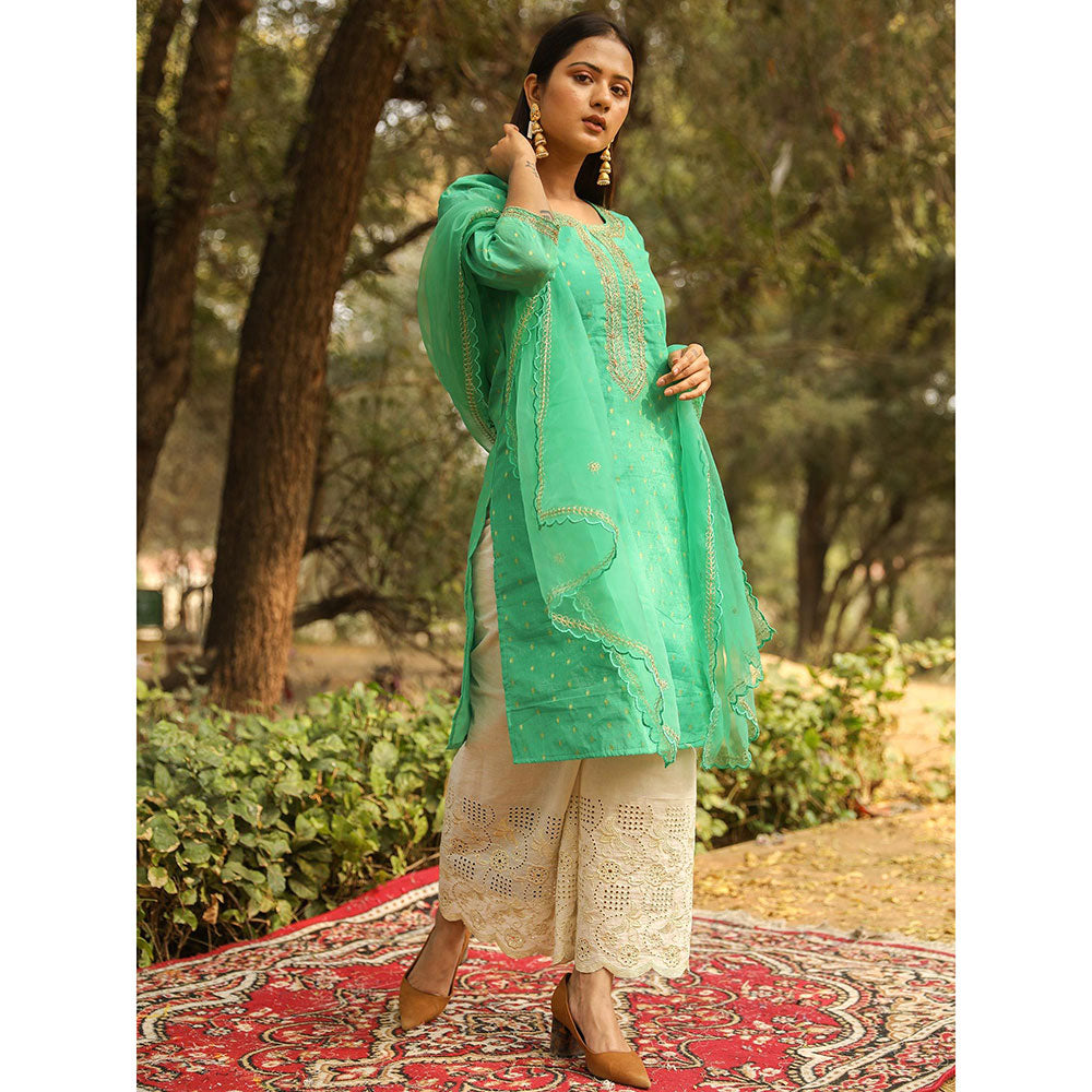 Gulabo Jaipur Green Embroidered Kurta And Pant With Dupatta (Set of 3)