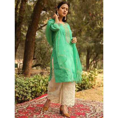 Gulabo Jaipur Green Embroidered Kurta And Pant With Dupatta (Set of 3)