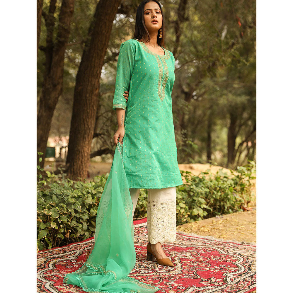 Gulabo Jaipur Green Embroidered Kurta And Pant With Dupatta (Set of 3)