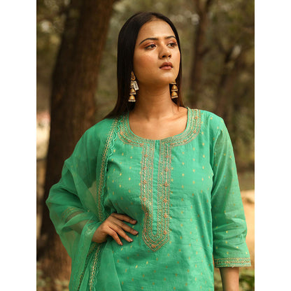 Gulabo Jaipur Green Embroidered Kurta And Pant With Dupatta (Set of 3)