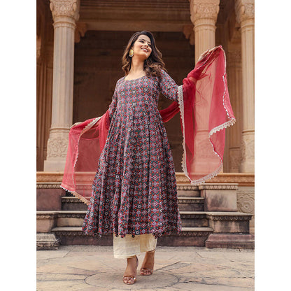 Gulabo Jaipur Red Printed Anarkali And Pant With Dupatta (Set of 3)