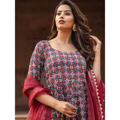 Gulabo Jaipur Red Printed Anarkali And Pant With Dupatta (Set of 3)