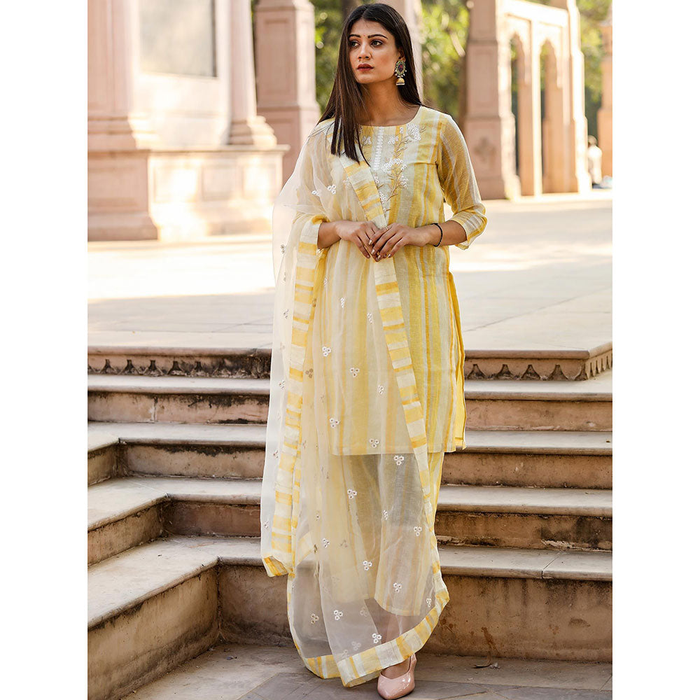 Gulabo Jaipur Yellow Embroidered Kurta And Pant With Dupatta (Set of 3)
