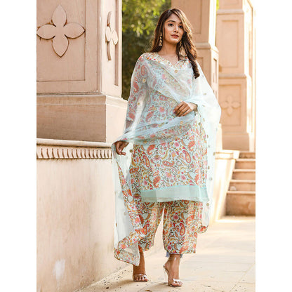 Gulabo Jaipur Blue Embroidered Kurta And Pant With Dupatta (Set of 3)