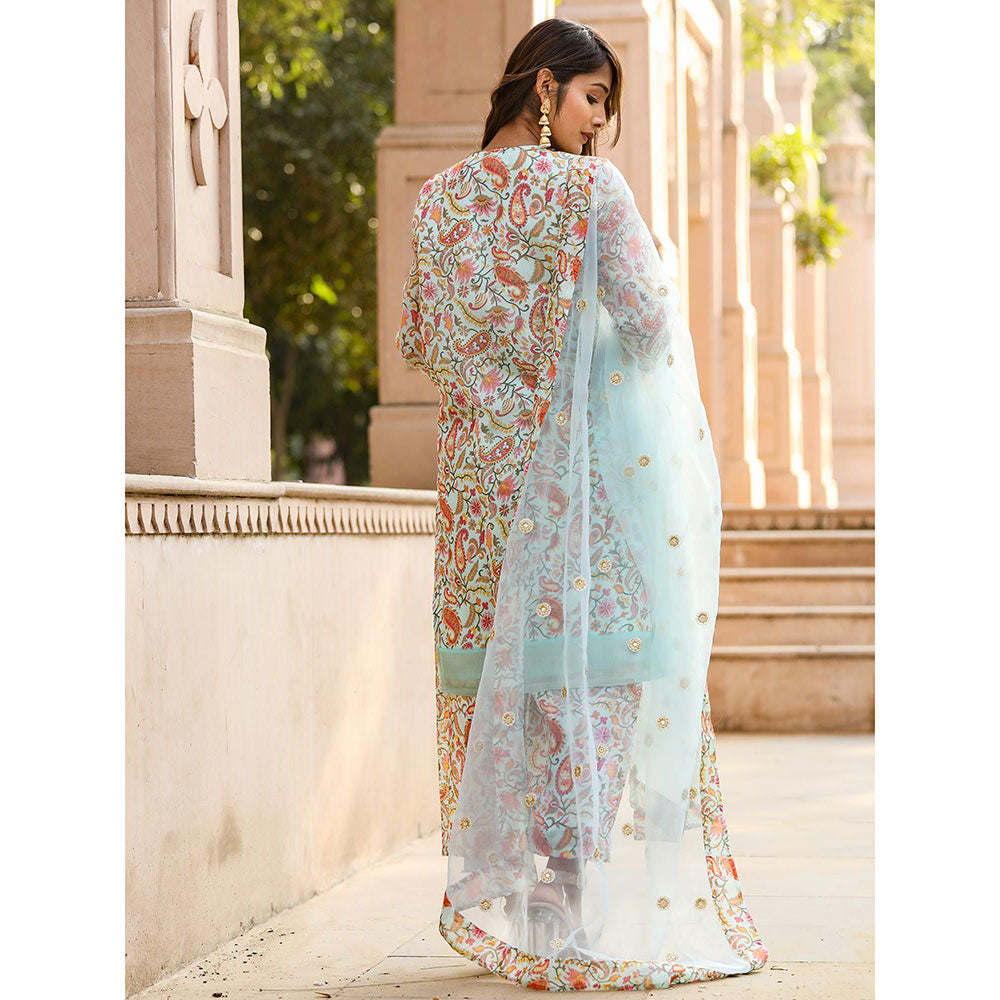 Gulabo Jaipur Blue Embroidered Kurta And Pant With Dupatta (Set of 3)